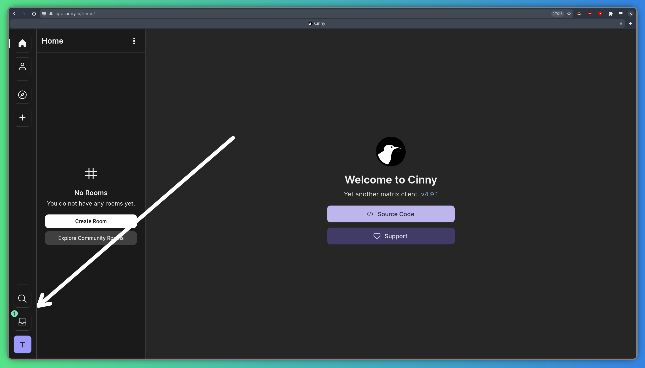 An inbox icon, with a badge that marks one notification