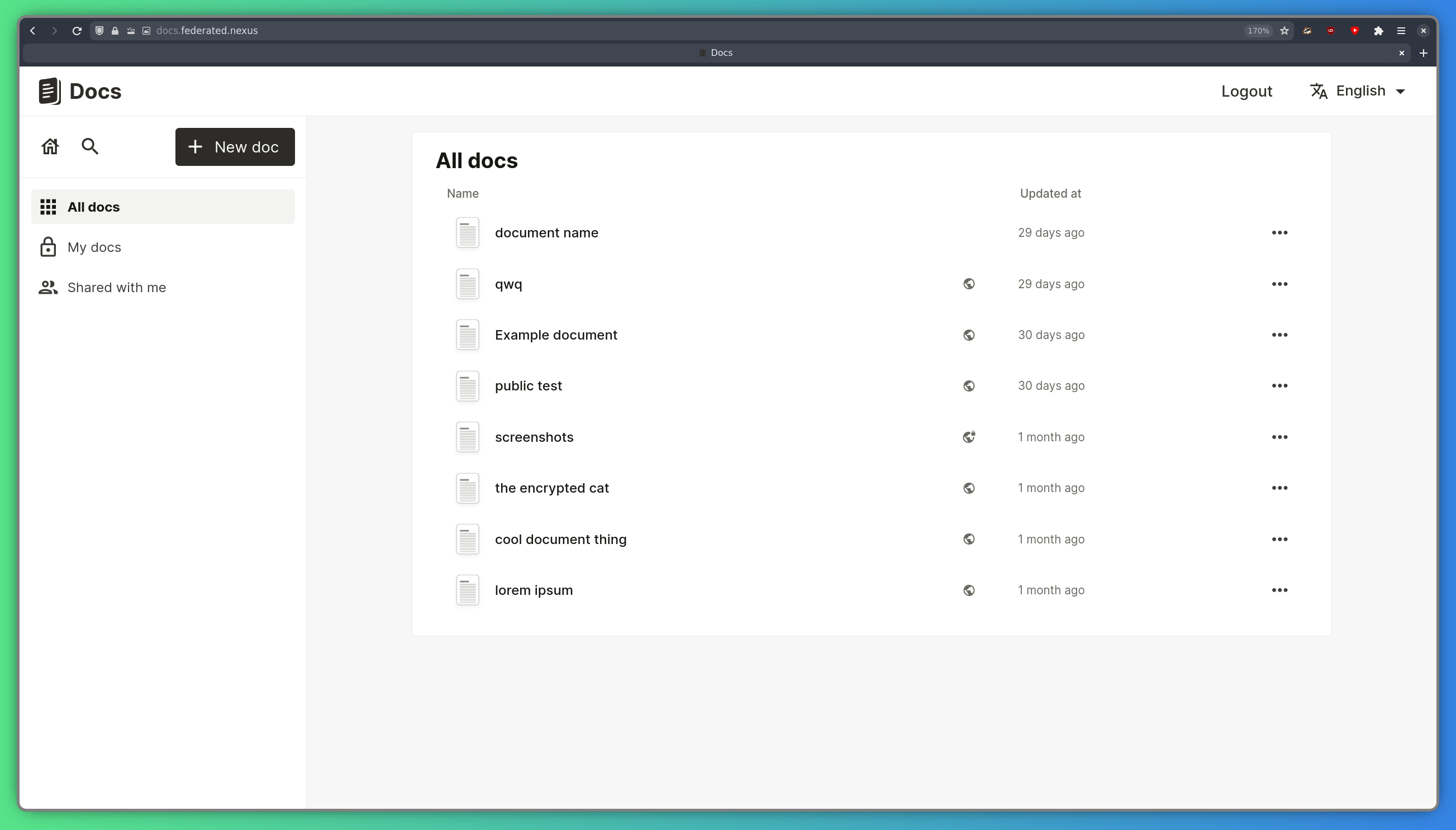 A home page listing your documents and documents that are shared with you