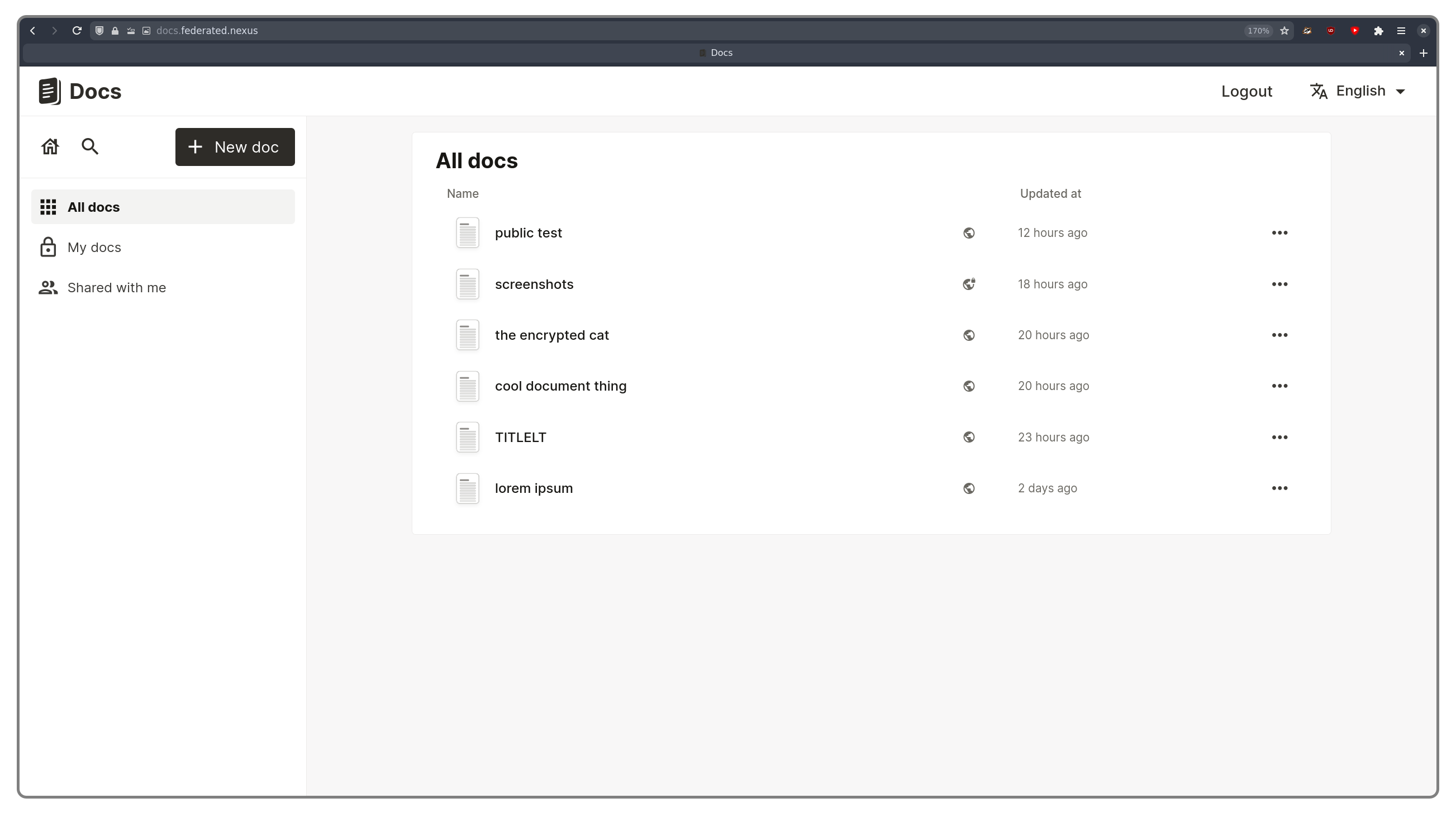 A home page listing your documents and documents that are shared with you