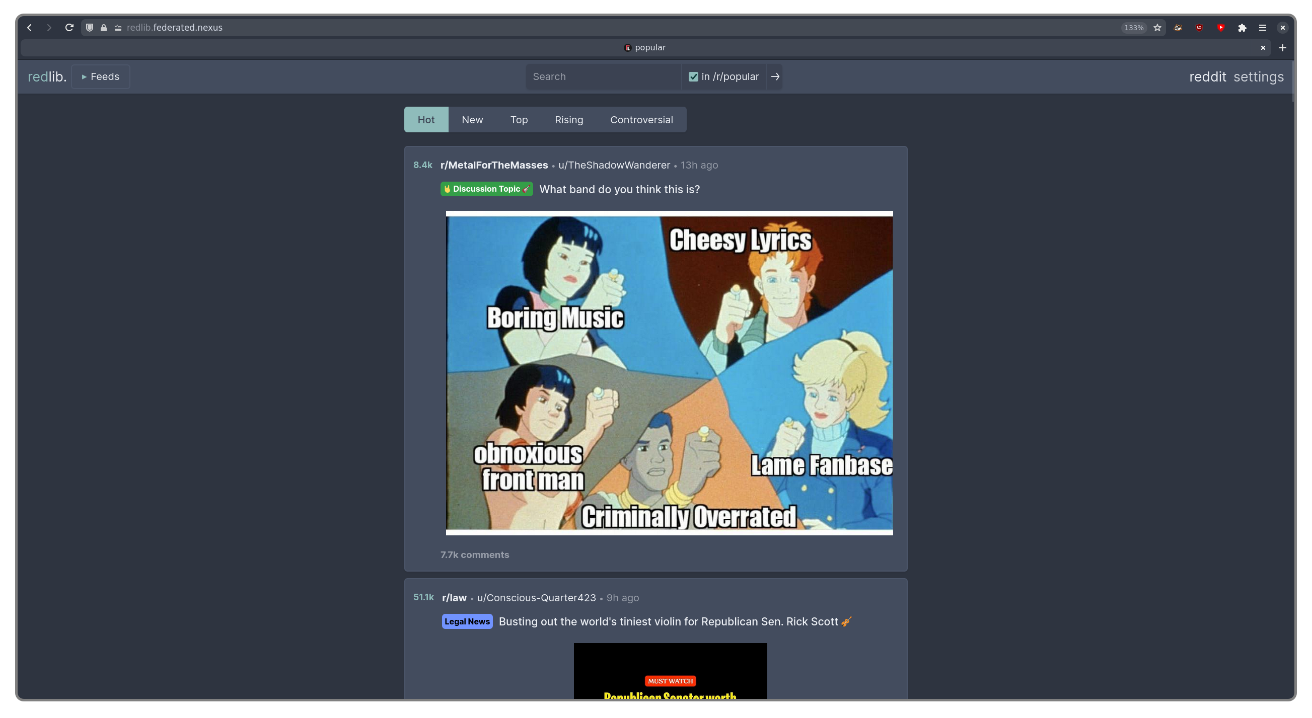 Redlib post view, showing comments in a lightweight and readable format