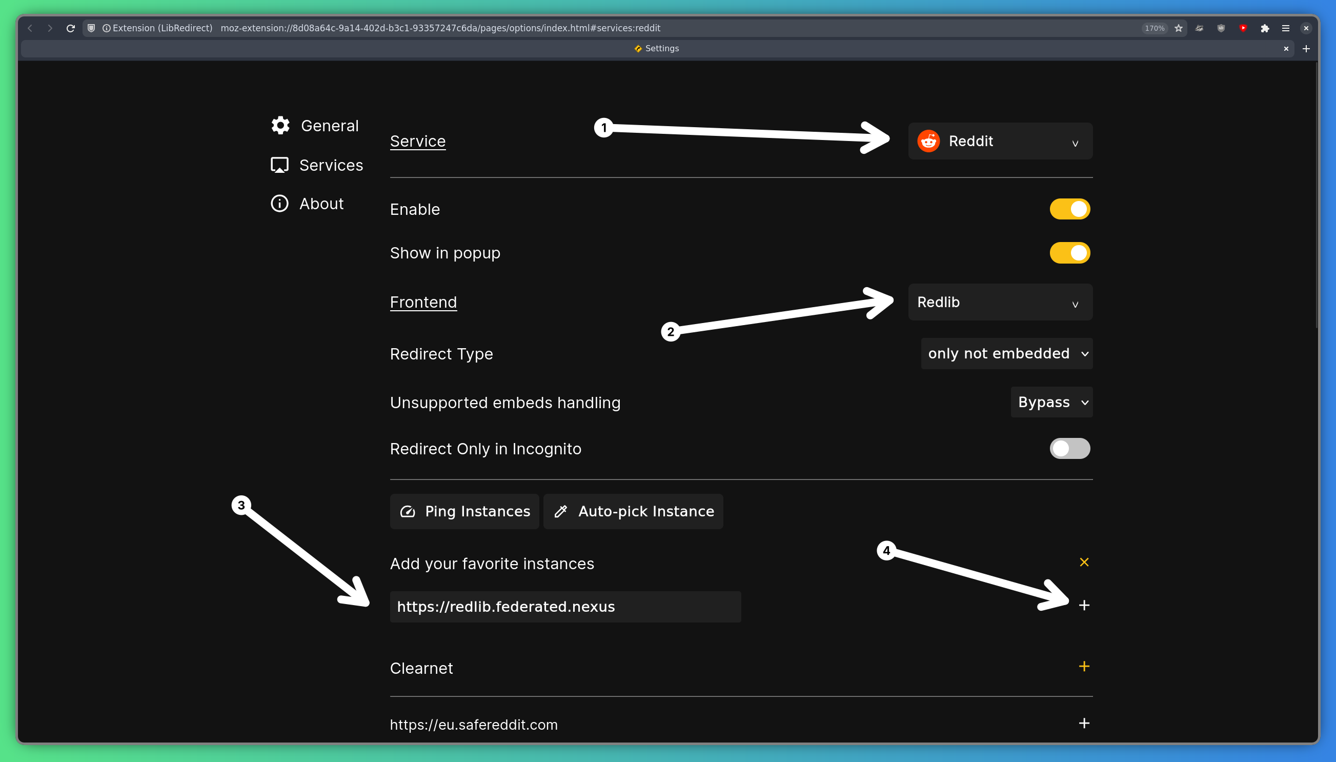Properly configured LibRedirect